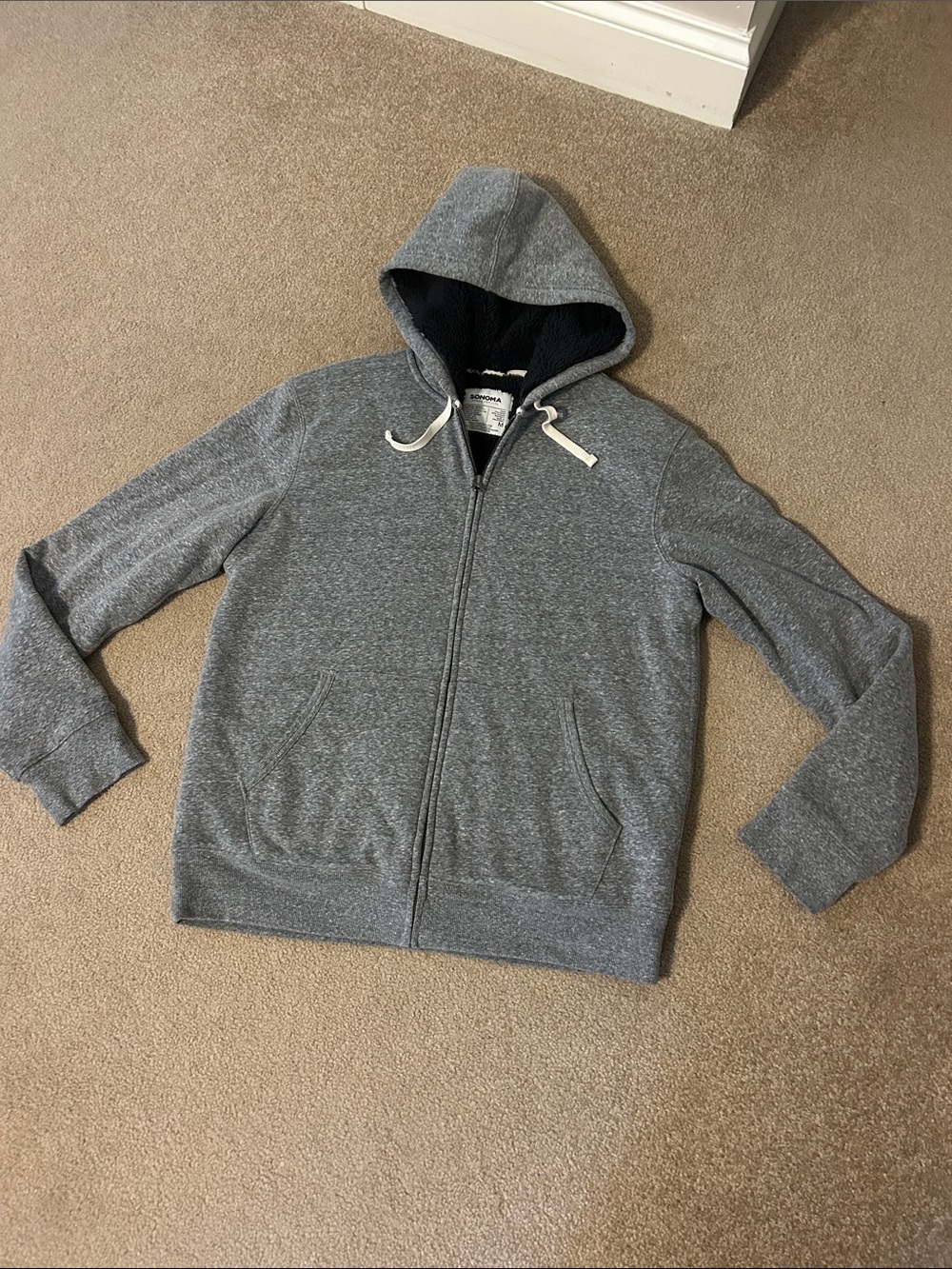 Brand new gray full zip Sherpa lined hooded sweatshirt jacket